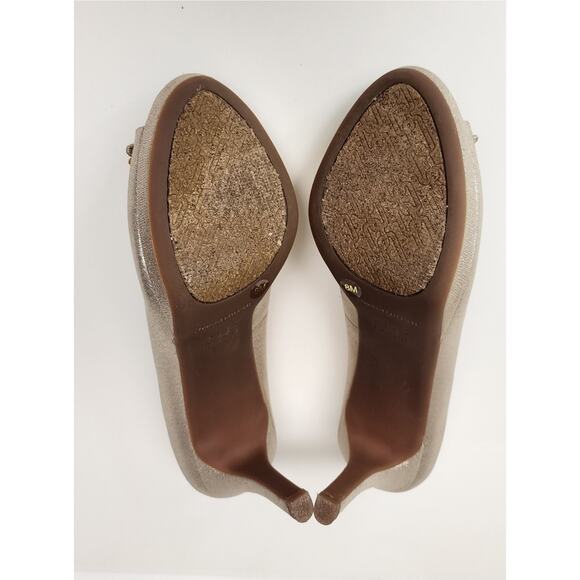 Alex Marie Beaded Peep-Toe Stiletto Heel Pump Metallic Gold Shoes Size 8M - Picture 7 of 9